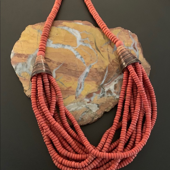 Jewelry - Burnt red multi strand wood beaded necklace